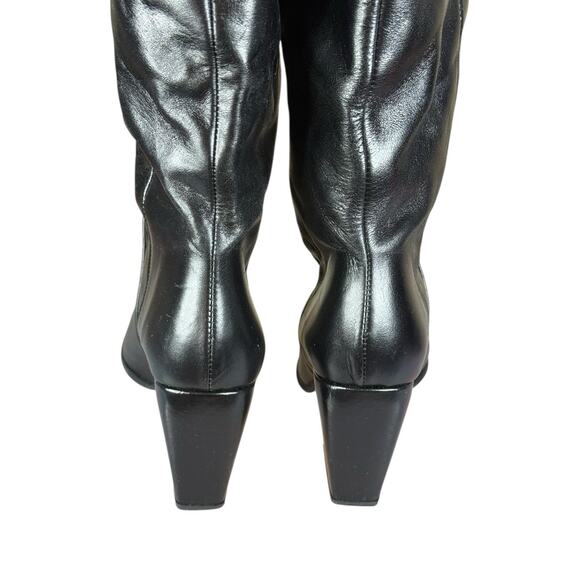 ZARA Leather Knee High Pull-On Boots Black Block Heel Made in Spain 6.5 - Picture 9 of 11